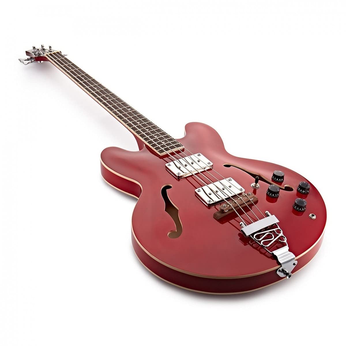 Gear4music Basso Semiacustico San Francisco Wine Red | Design Ispirato agli Anni '60-'70, Corpo a Doppio Cutaway in Wine Red, Due Pickup P90 Single Coil, Custodia e Cavo