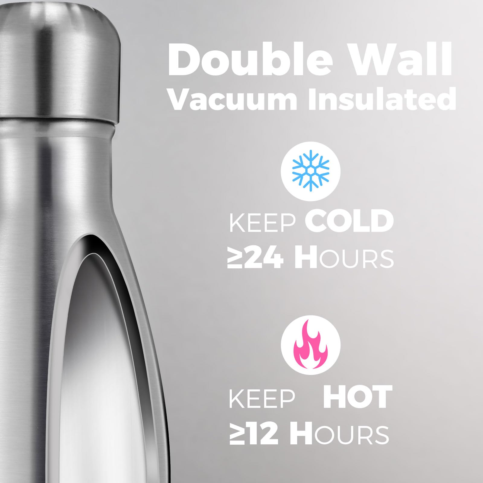 Volhoply 500ml Insulated Stainless Steel Water Bottle, Double Wall Vacuum Flask, Keeps Cold 24h & Hot 12h - Image 3