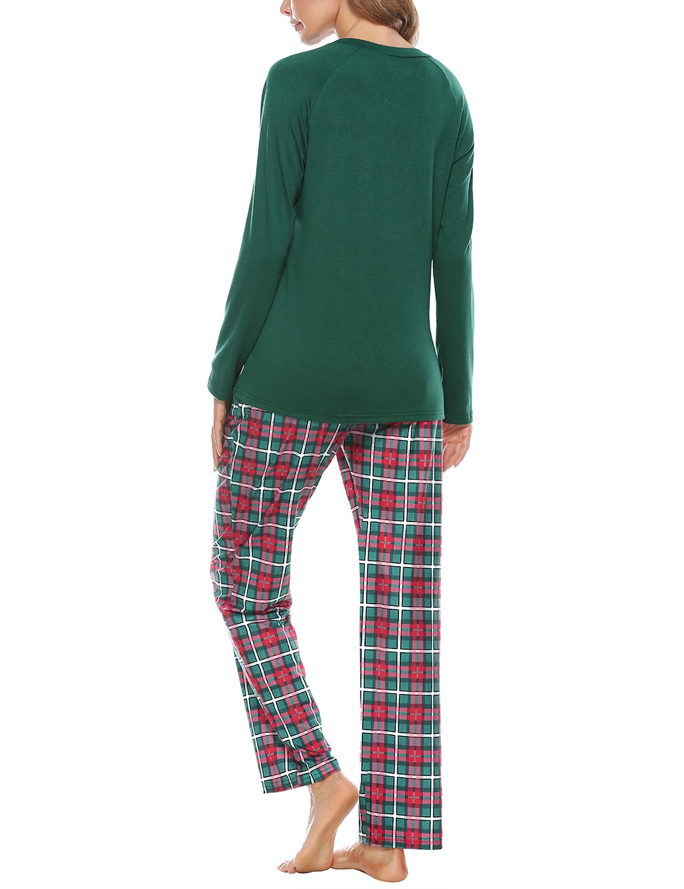 Uniexcosm Pigiama Donna, Pigiama a Quadri Donna Lungo Pigiama da Donna Cotone Leggero con Girocollo Pigiama 2 Pezzi Donna con Tasca Sciolto Accogliente per Casa e Casuale
