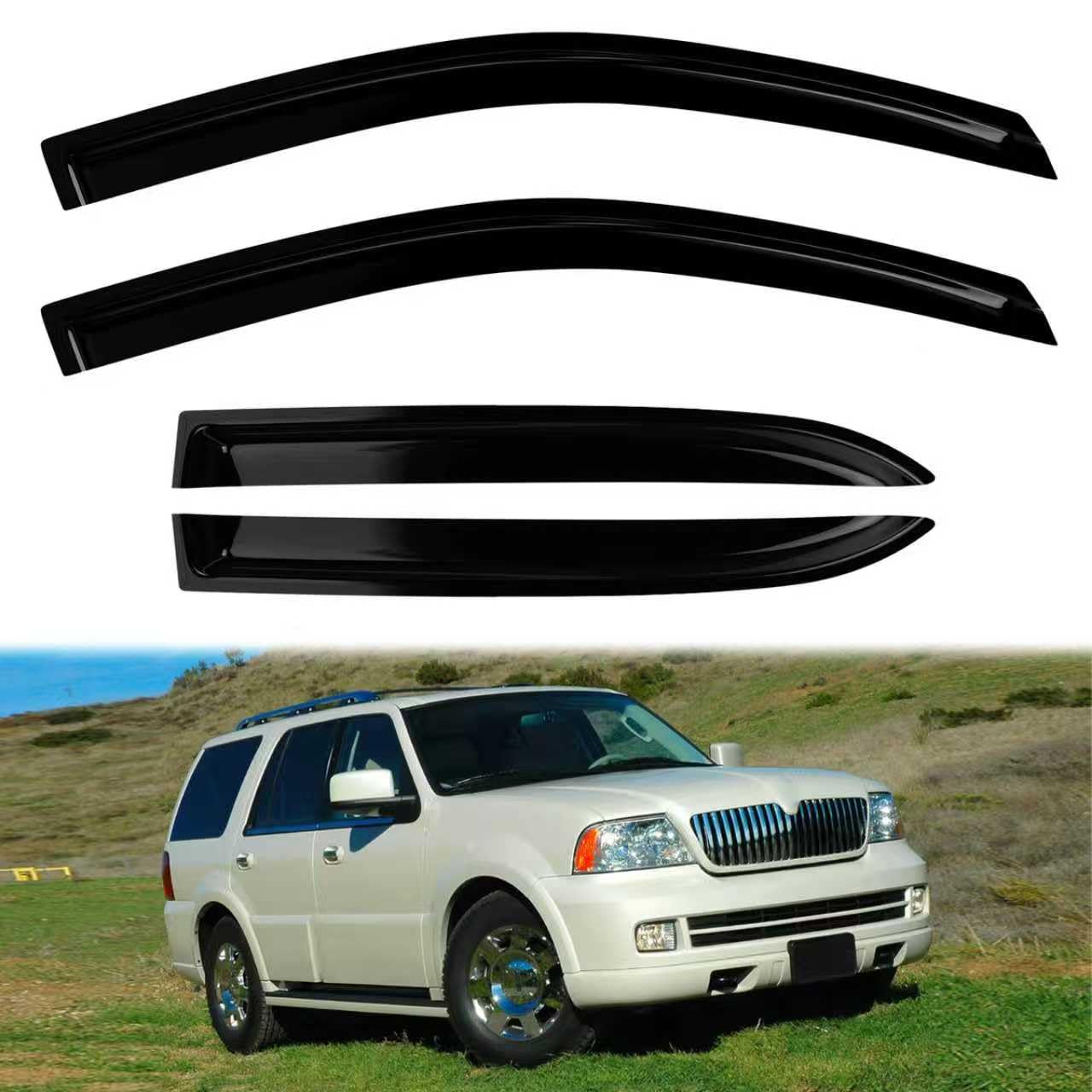 4PC Rain Guards for 2002-2010 Ford Explorer Mercury Mountaineer Window Visors for 03-10 Lincoln Aviator Deflectors Sun Shades Vent Tape On Out Channel