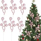 6 Pcs 16 Inch Red White Christmas Tree Picks Decoration Candy Cane Woolen Curly Pick Lollipop Large for Xmas Tree Topper Decor Home Vase Filler Craft Wreath Holiday Party Ornament Garland
