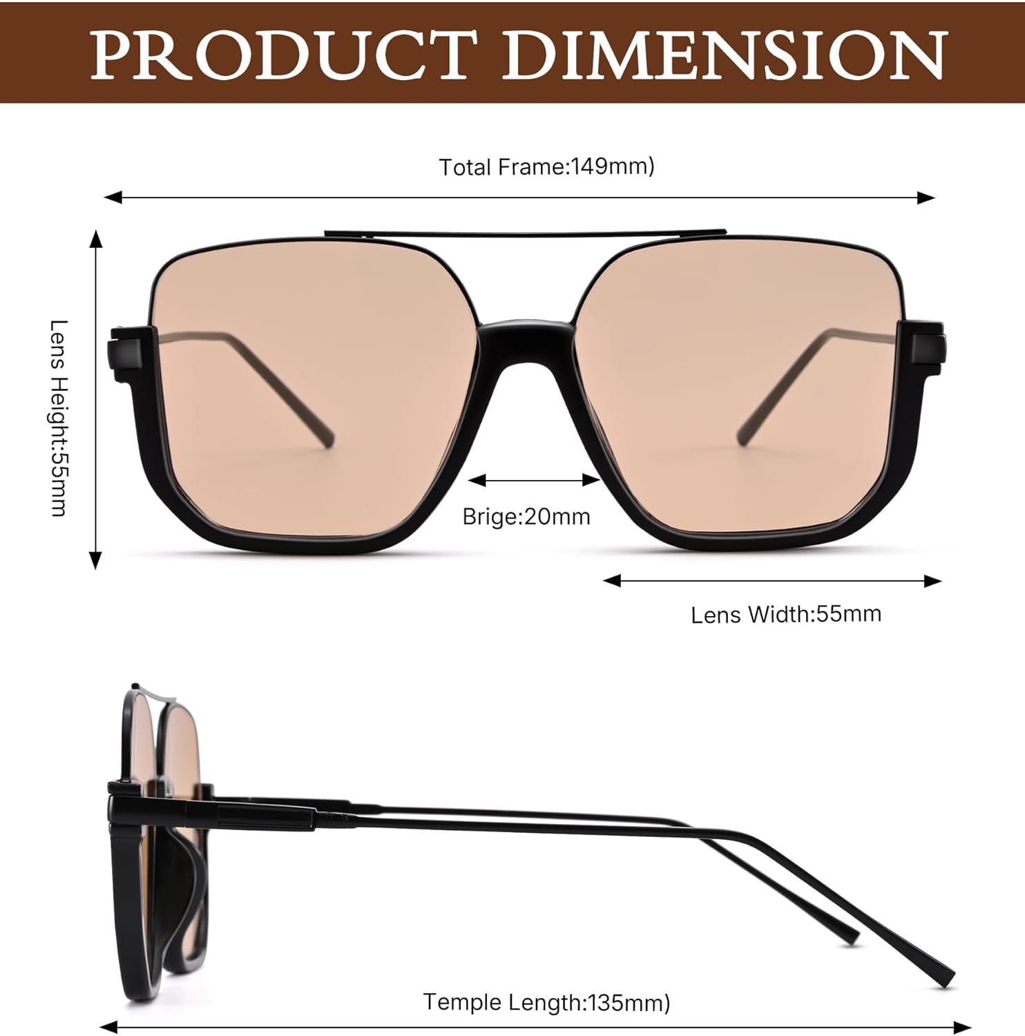 RAY SOL Retro Oversized Aviator Sunglasses for Women Men Square Double Bridge Sun Glasses Trendy Shades - Image 4