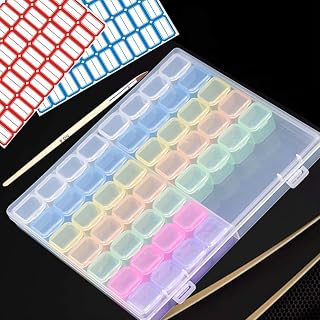 ASVNRES Rhinestone Gold Nail Box, 56 Slots Empty Clear Adjustable Storage Box with 80 pcs Label Stickers Container Manicure Case Tool Set (Mixedcolor)