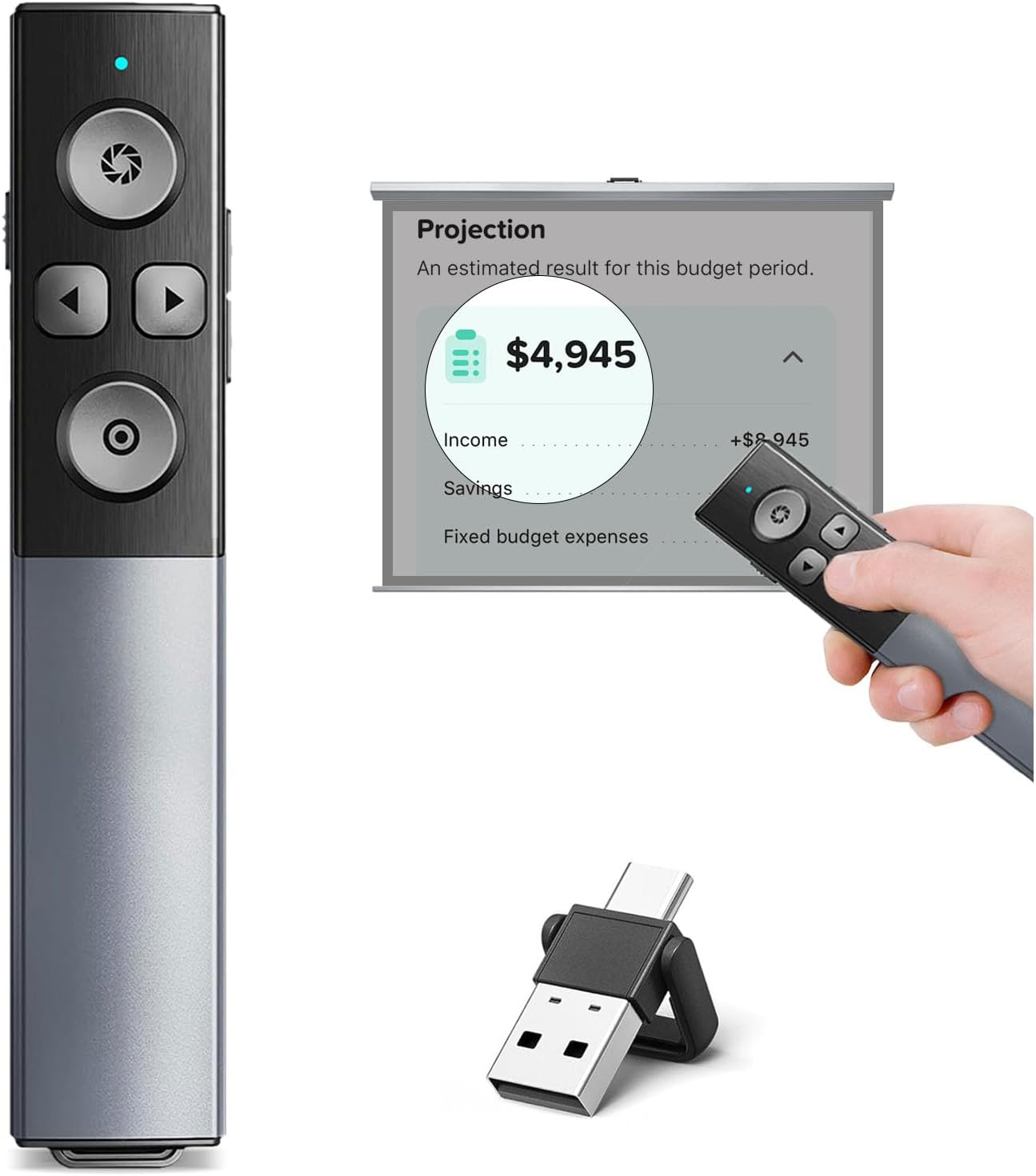 SATECHI Télécommande Présentation Bluetooth R1, PowerPoint et Keynote, USB C Rechargeable pour MacBook Air & Pro, Mini, iPad, iMac et plus (Pas Compatible avec Windows 10/11 ni Apple TV