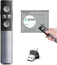 Metallgehäuse digitaler Wireless Presenter für Präsentationen mit Highlight Lupe Maus Timer, USB/Type-C 2 in 1 wiederaufladbar Präsentation Fernbedienung Präsentator Pointer für LED LCD TV Bildschirm