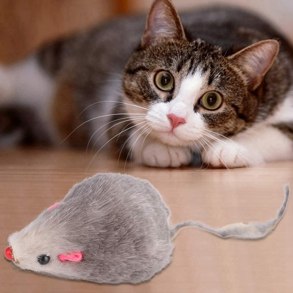 12Pcs Plush Mouse Pet Cat Toy Furry Mice with Built in Sound Soft Small Plush Mouse Squeaky Cat Mouse Toys Funny Cat Toy White or Gray Fuzzy Toys for Cats
