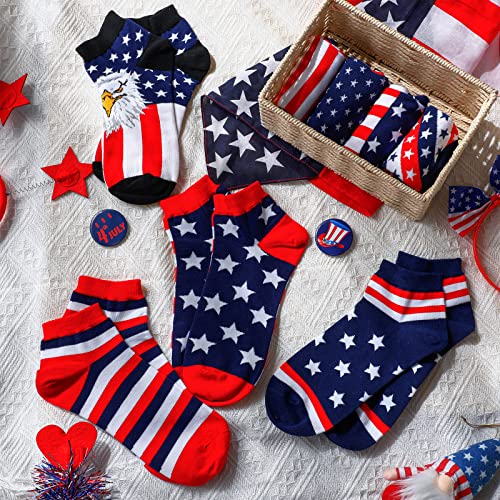 Image of Roshtia 8 Pairs American Flag Sock for Women Red White Blue Patriotic Socks | USA Stars Striped Ankle, 4th of July Independence Day Birthday Gifts for for Women Men Adults, Friend, 250th Anniversary