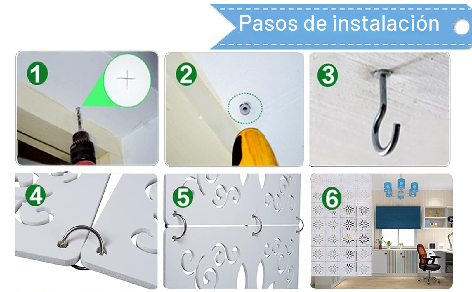 12 unids/Set Blanco Colgante de la habitación divisora Pantallas DIY Panel tabiques divisores Pared decoración habitación con Todos los Accesorios 29 x 29 cm