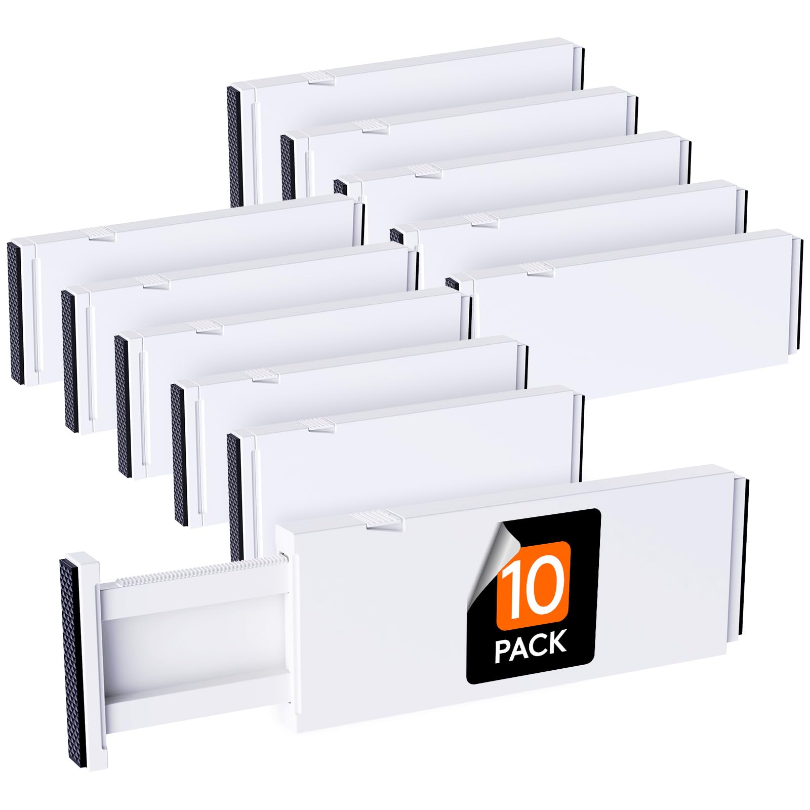 Lifewit 10 Pack Drawer Dividers Plastic 4" High, 11-17" Adjustable Drawer Organizers for Clothes, Expandable Dresser Separators in Bedroom/Bathroom/Kitchen/Office Organization and Storage, White