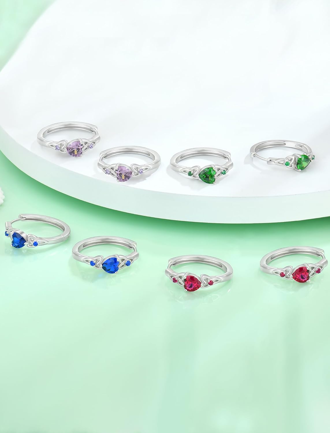 Heart Huggie Earrings Sterling Silver Hoops Celtic Knot Birthstone Jewelry Gift for Women - Image 5