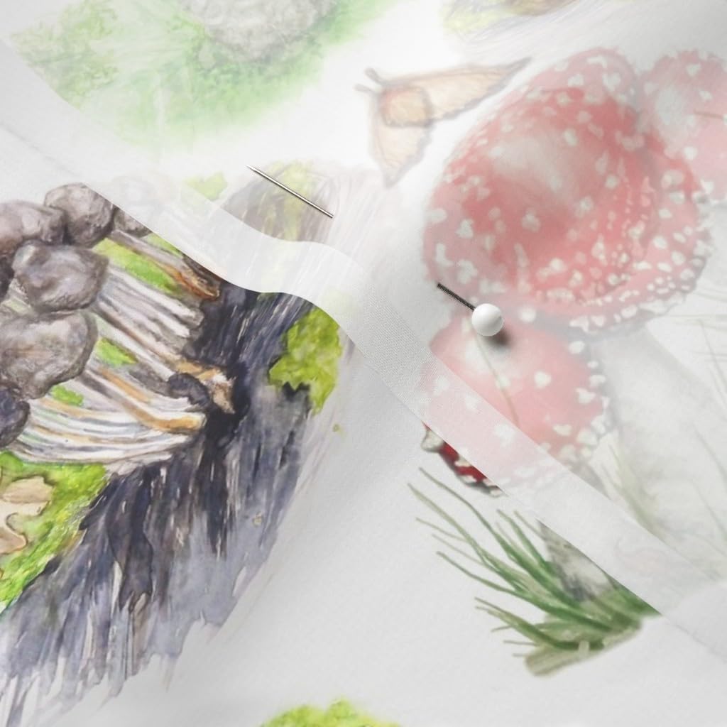 Spoonflower Fabric - Mushrooms Nature Forest Woodland Plants Gnomes Mushroom Flora Printed on Chiffon Fabric by The Yard - Sewing Fashion Apparel Dresses Home Decor