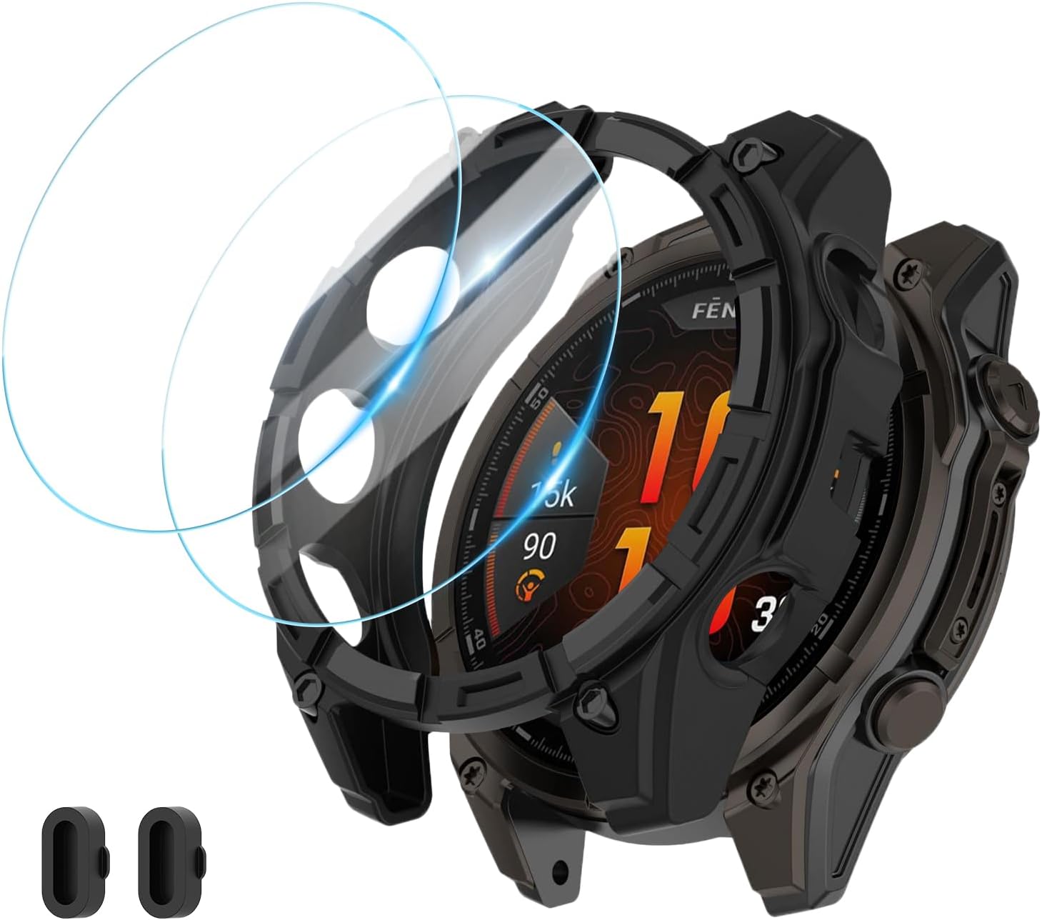 1+2 Compatible for Garmin Fenix 8 Pro 51mm Watch Case, Anti-scratch TPU Garmin Cover With 2 PCS Clear 9H Tempered Glass Protector For Fenix 8 Pro Amoled Screen-Black