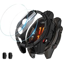 1+2 Compatible for Garmin Fenix 8 Pro 51mm Watch Case, Anti-scratch TPU Garmin Cover With 2 PCS Clear 9H Tempered Glass Protector For Fenix 8 Pro Amoled Screen-Black