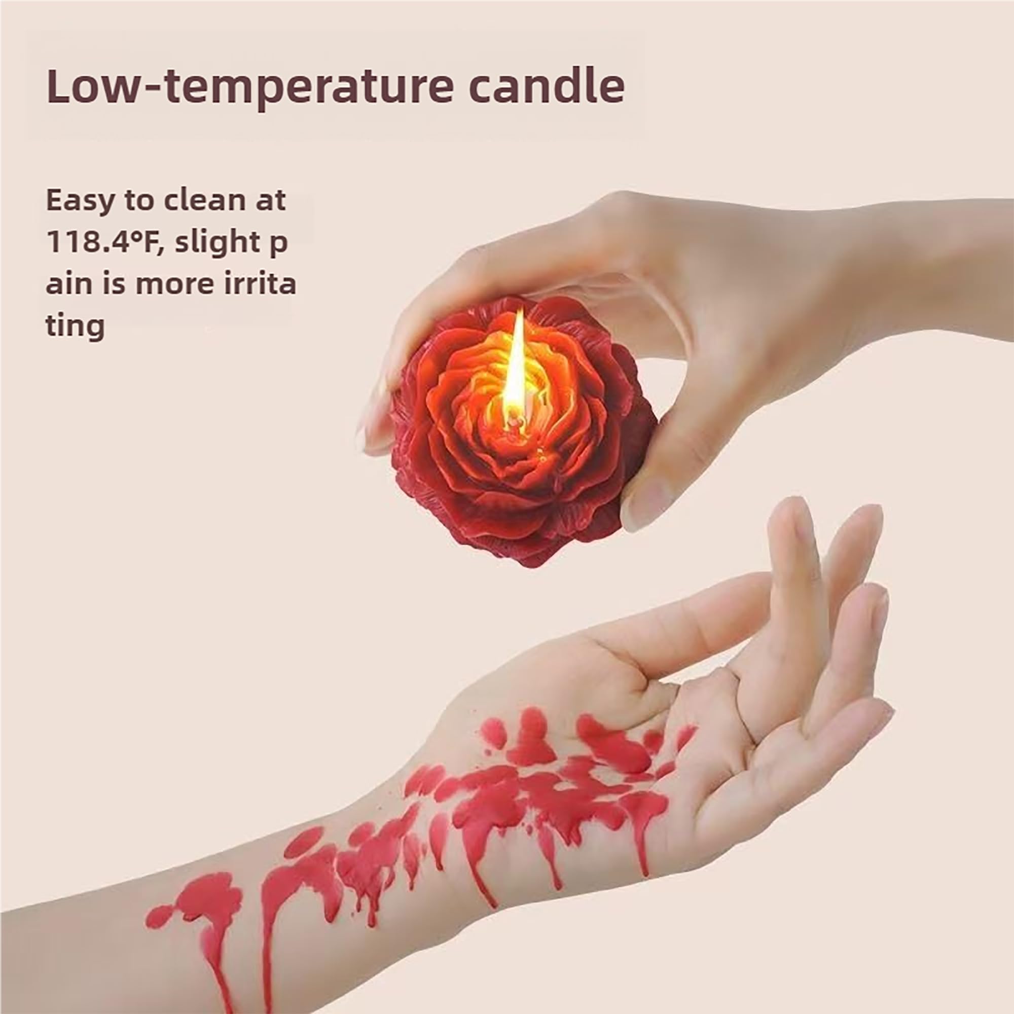 4 Pcs Low Temperature Candles Wine Red Peony Flower Shaped Scented Candles Adult Low Heat Body Safe Candles Wax Play for Couples Date Night