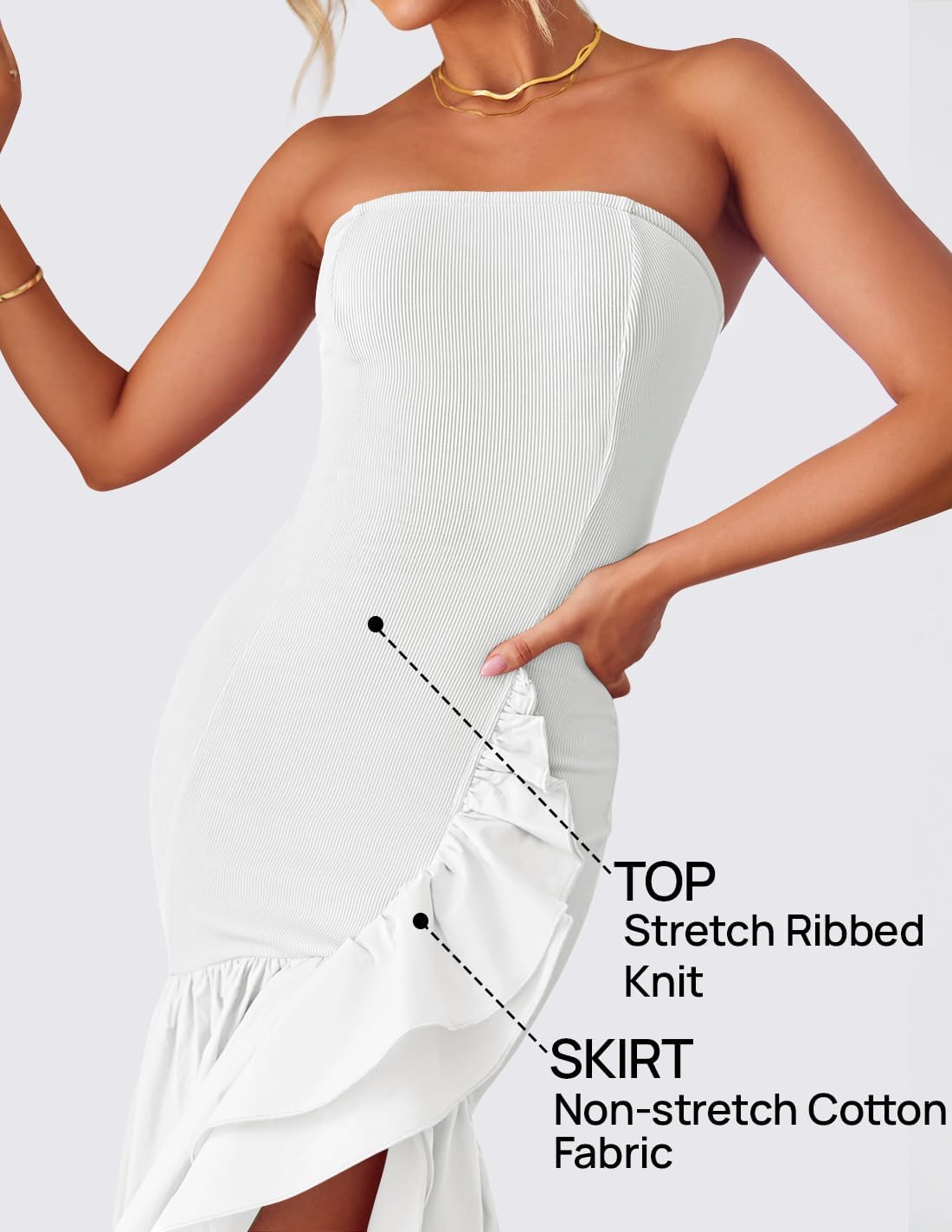 ZESICA Women's 2025 Summer Strapless Bodycon Maxi Dress Ribbed Sexy High Split Mermaid Prom Party Dresses - Image 4