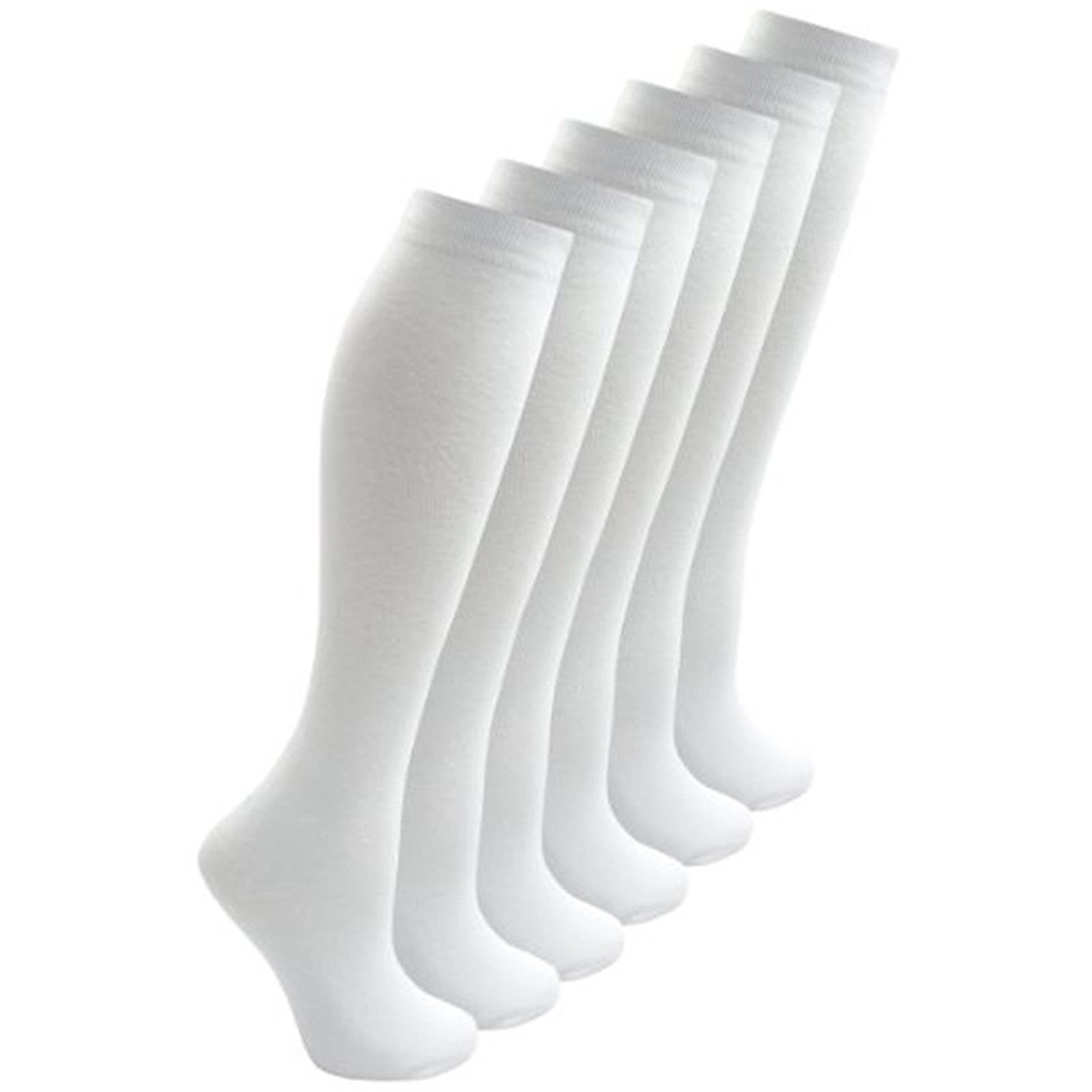 Bonjour Girls White Childrens Back To School 6 Pairs Knee High Plain School Cotton Rich Socks (, 10-13 Yrs)