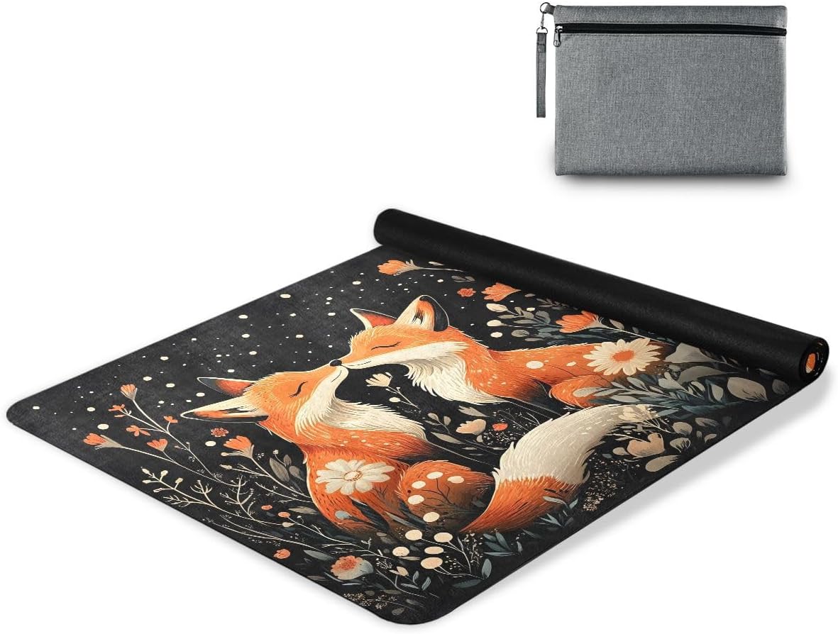 ALAZA Two Foxs Yoga Mat Non Slip Fitness Exercise Mat, Workout Mat for Yoga, Pilates and Floor Exercises