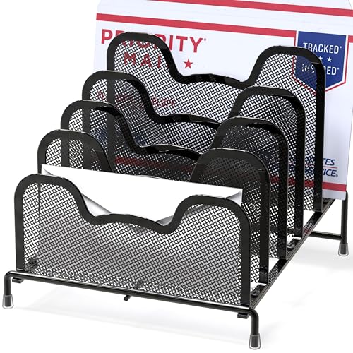 Simple Houseware Desk 5 Sections Step File Sorter Organizer, Black