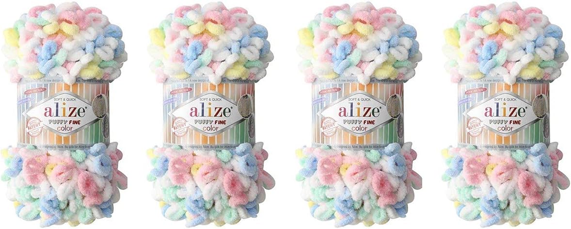 Alize Puffy Fine Color Baby Blanket Small Loop 100% Micropolyester Soft Yarn Lot of 4skn 400gr 64yds (5949)
