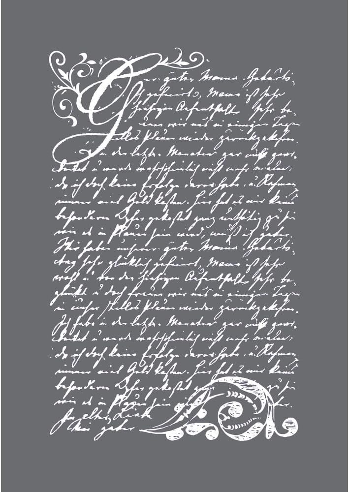 RAYHER HOBBY 45067000 Set of Mask Stencil and Craft Squeegee for Paper Crafts, Card Making and Painting, Reusable Silk Screen Template with Vintage Poesie Design, 14.8 x 21 cm