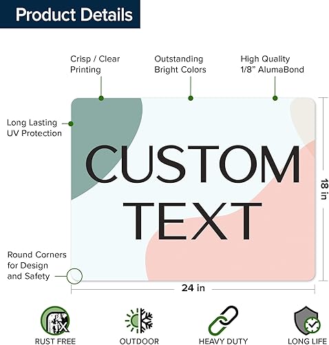 Miniatura 501 de My Sign Center - Letrero personalizado, 11 colores de fuente, 13 estilos de fuente, 4 opciones de agujero, 22 tamaños, 8 x 32 pulgadas, sin óxido,