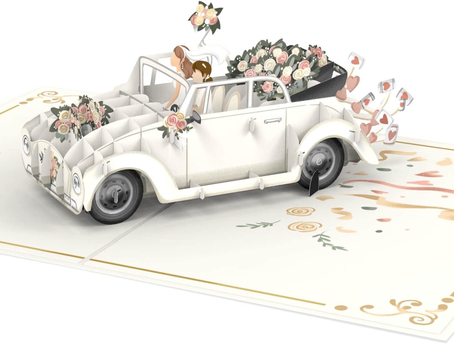 papercrush® Pop Up Card Wedding Car Mrs & Mrs - 3D Gay Wedding Card for Lesbian Couple, Elegant Congratulations for Marriage of 2 Women, Beautiful Money Gift for Female Couple