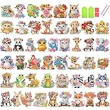 xackcme 48 Pcs Diamond Art Painting Sticker Kits for Kids, Animal Diamond Gem Stickers Kit, 5D...