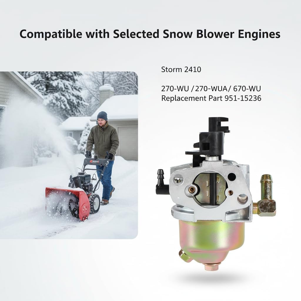 Carburetor Replacement for 951-15236 Fits 208cc 270-WU 670-WU Engines, Compatible with Storm 2410 SB410 Snow Blower, with Fuel Line Filter Gaskets, Easy Start Stable Idle
