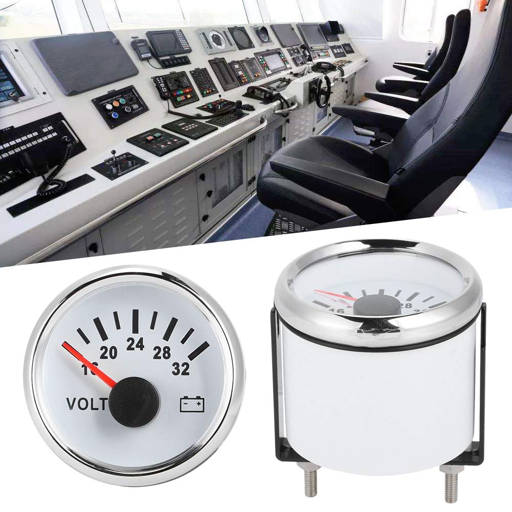 Wasserdichtes Voltmeter, 52 mm 18-32 V. Voltmeter 7 Farben Hintergrundbeleuchtung 9-32V Betriebsspannung für Boot Auto LKW Motorrad ATV(Weiß)