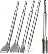 SDS-plus Chisel Set, 5 Pieces, 250 mm, Resistant and Hardened | 2 Flat Chisels, 1 Tile Chisel, 1 U Chisel, 1 Pointed Chisel for Concrete, Masonry, Brick and Asphalt