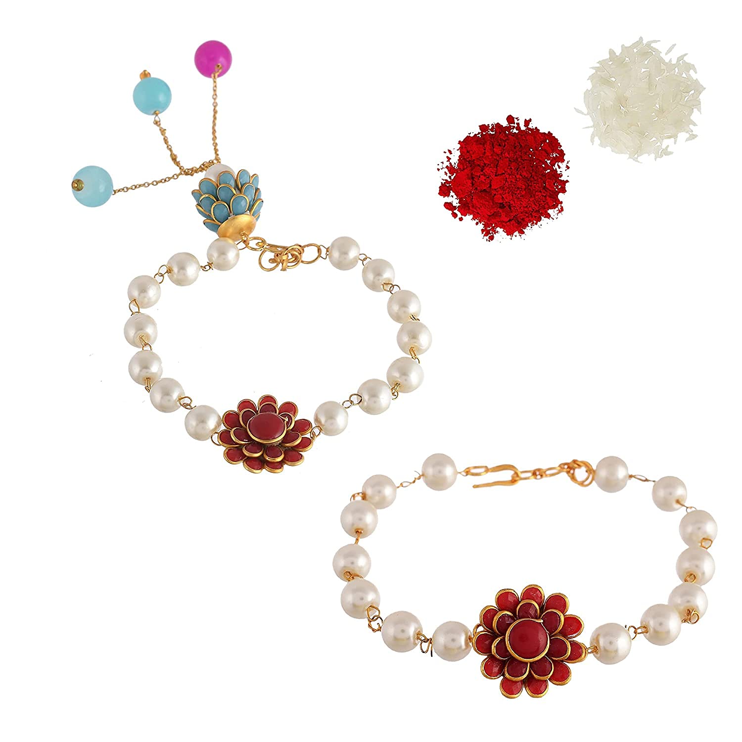 Great ArtKundan work Rakhi for Brother Sister with Raksha Bandhan Greeting Card having Traditional Ethnic Unique Design Specially Hand Made by Indian