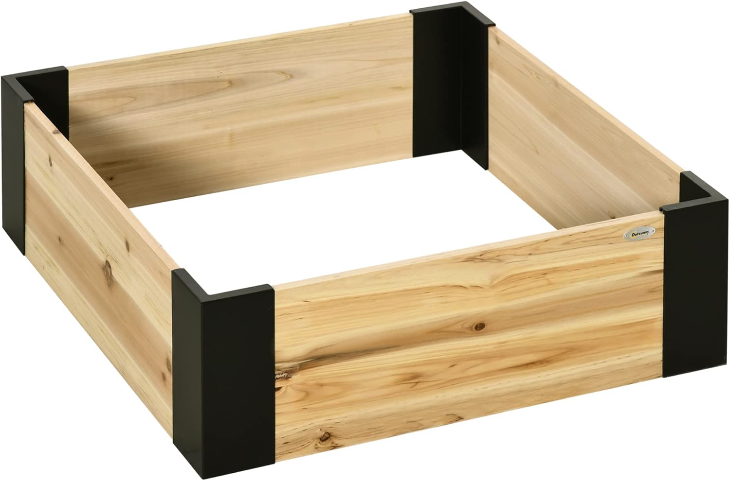 Outsunny Wooden Raised Garden Bed Kit, Elevated Ground Planter Box with Metal Bracket, 31.5 x 31.5 x 11in Square, for Vegetables, Fruits, Herbs, Succulents, Lawn, Yard, Natural
