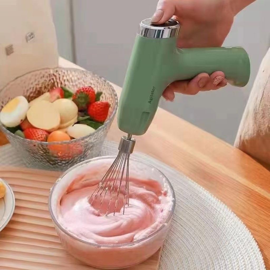 Electric Hand Mixer Set, USB Powered, 3-in-1 Egg Beater with Whisk Attachments and Container, Sage Green