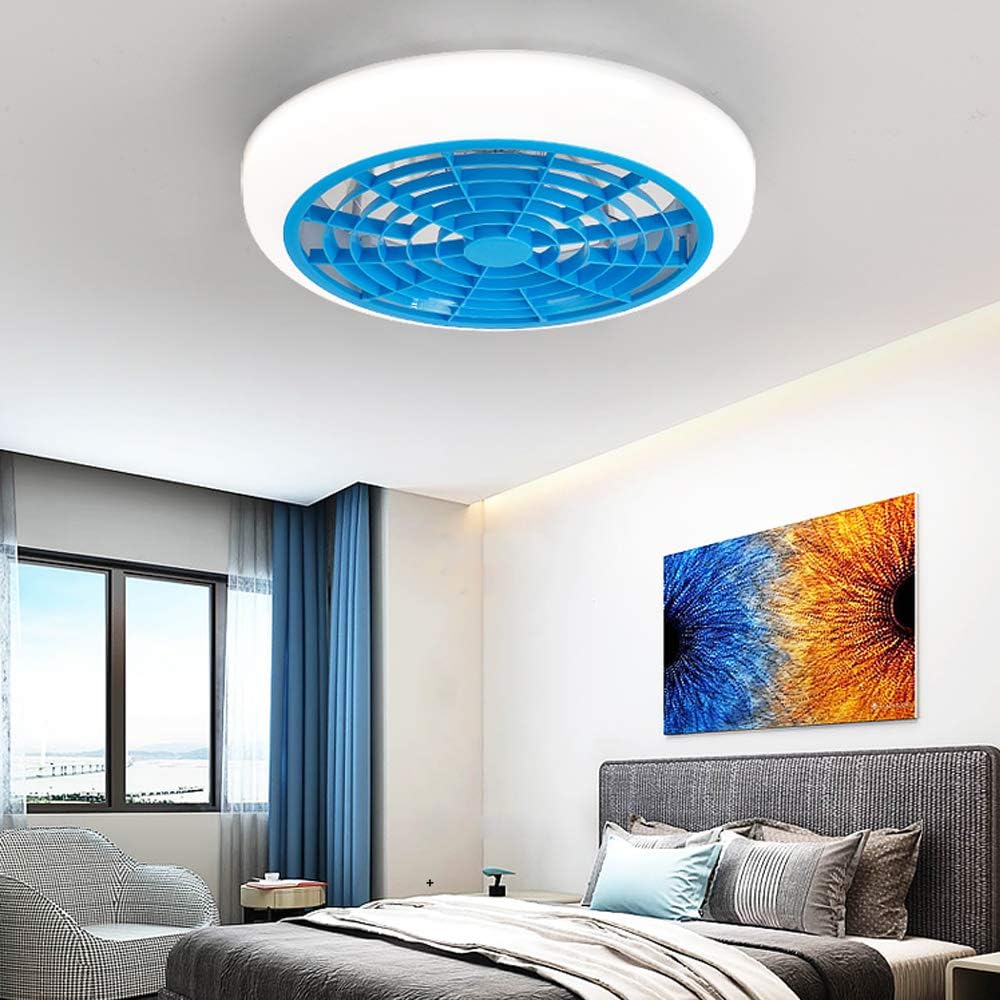 LITFAD Acrylic Flushmount Ceiling Light Fixture Circle LED Kids Bedroom Dimmable Ceiling Fan Light with 6 Clear Blades Modern Ceiling Lamp with Remote Adjustable Speed for Hotel Living Room - Rose Red