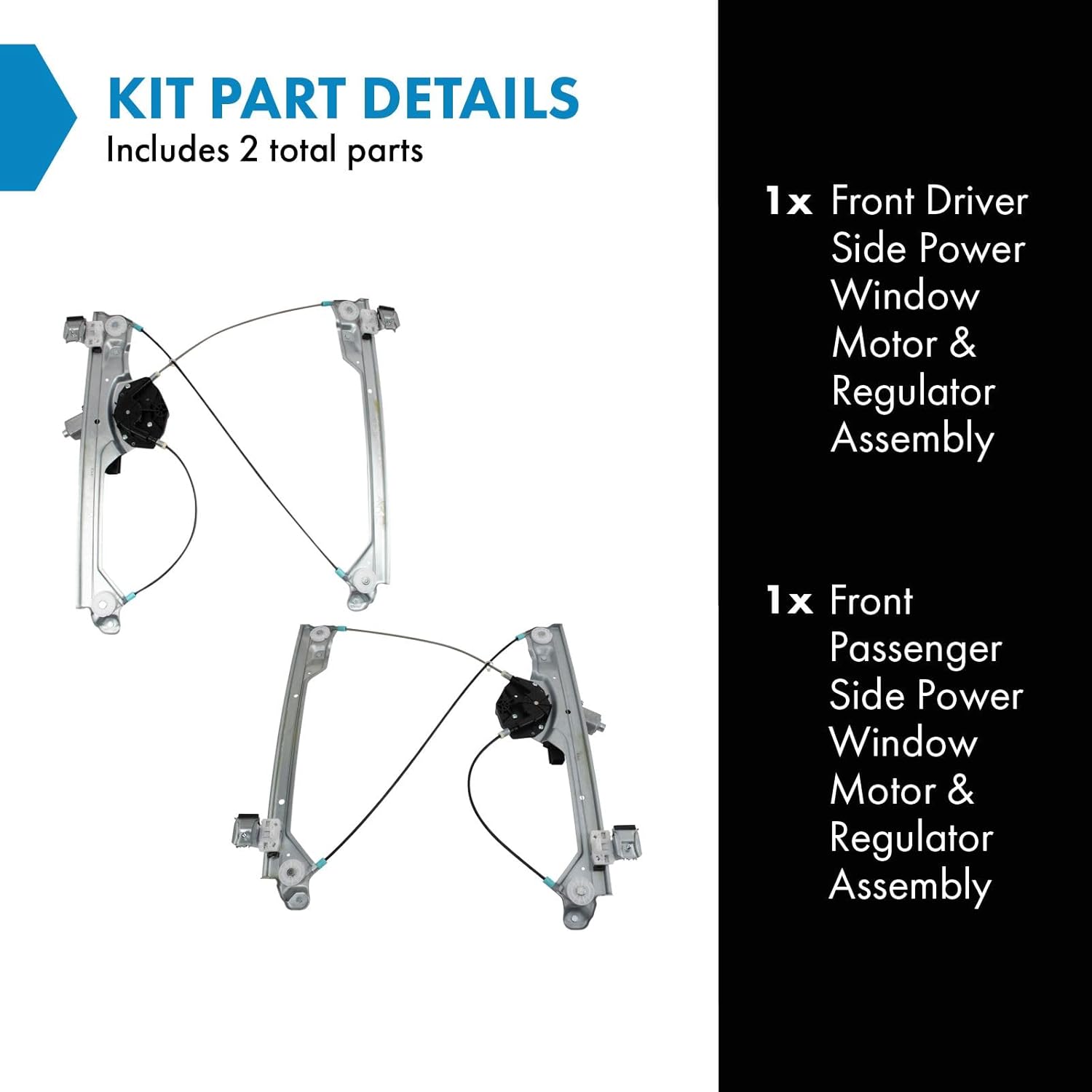 TRQ Front Window Regulator Kit Power Window Regulator & Motor Assembly Compatible with 15-19 Cadillac Chevrolet GMC