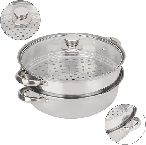 Miniatura 3 de Utensilios de cocina de vapor de acero inoxidable de 2 niveles, olla de cocina de 10.6 capas múltiples con asas para cocinar, utensilios de cocina