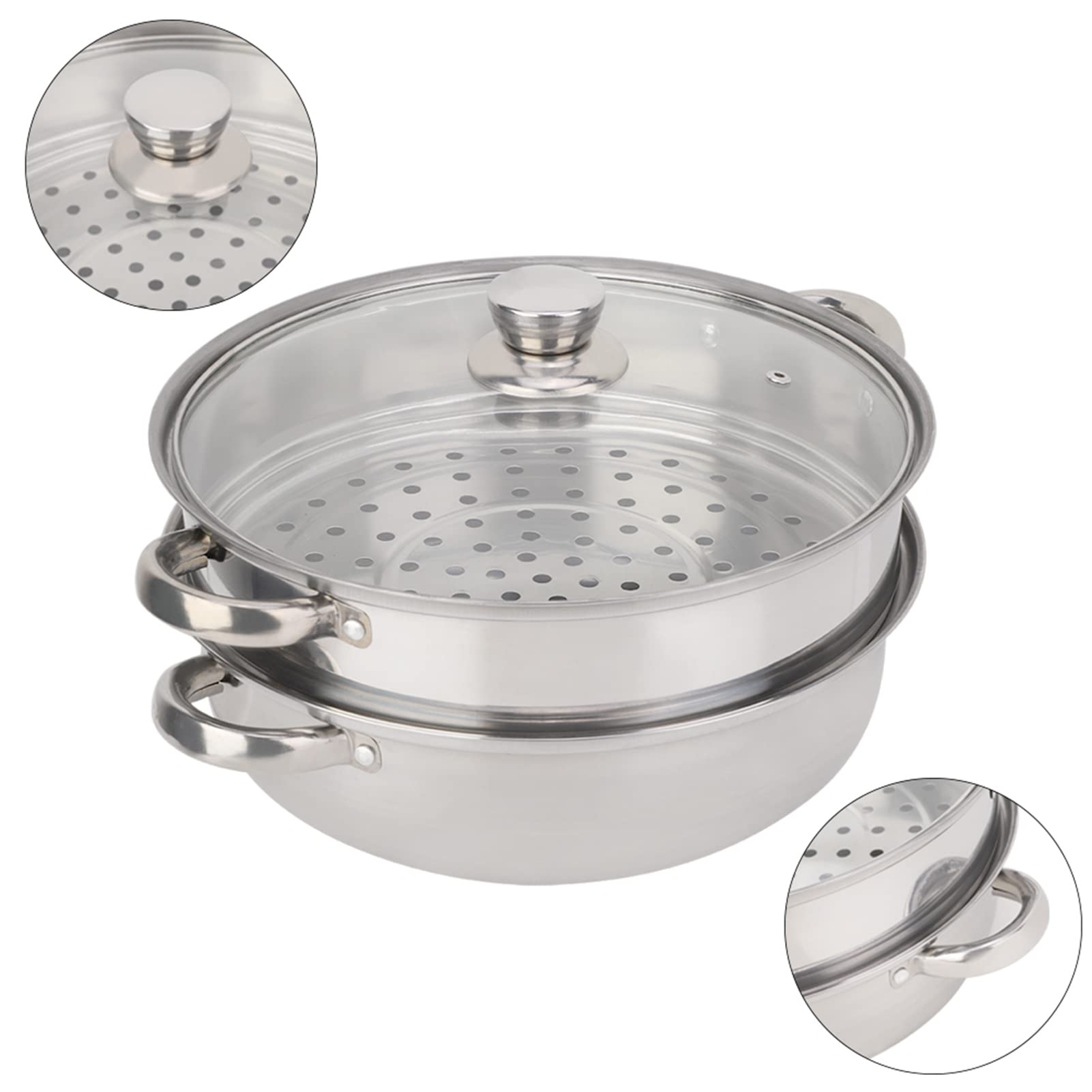 Olla de Vapor, Olla de Vapor de 2 Capas ¿Qué Tan Grandes Son las ollas? Sopa de Baño María Al Vapor Utensilios de Cocina de Acero Inoxidable 27 Cm 11 Pulgadas