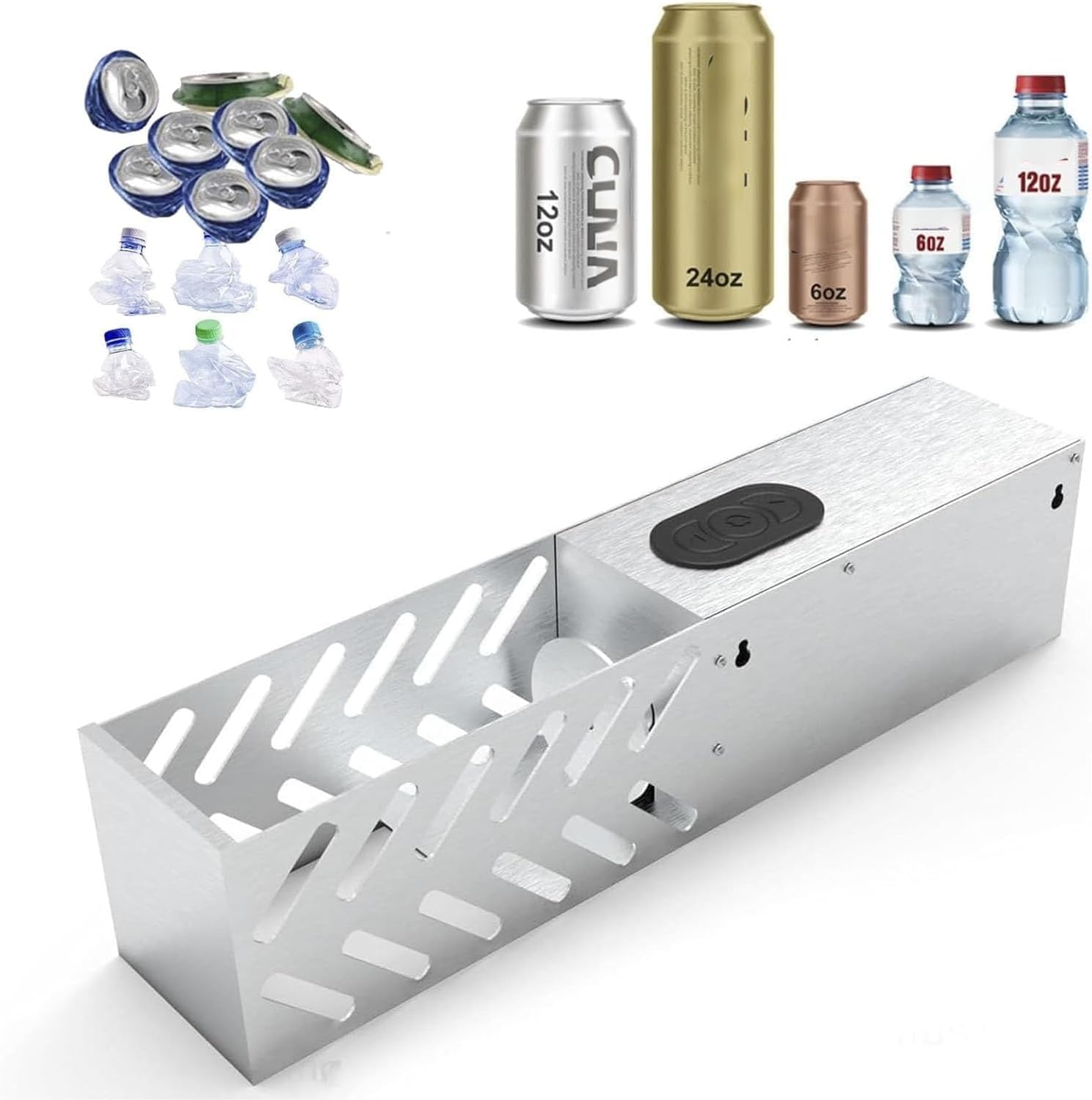 Electric Can Crusher for Recycling, Automatic Cycle Function, Stainless Steel, 12/16oz for Aluminum, Soda, Beer Cans, Plastic Water Bottles