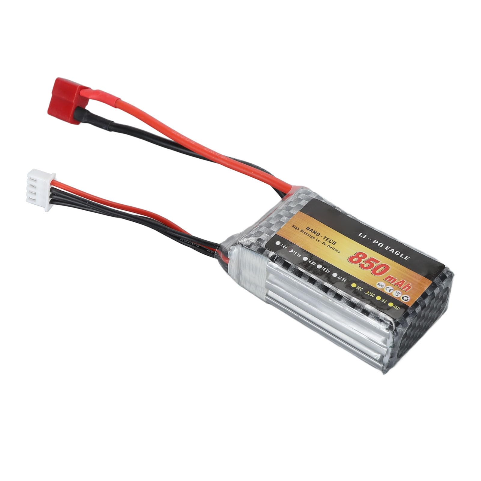 POENVFPO Batteria LiPo 850mAh 11,1 V 25C 3S, Batteria Leggera Ai Polimeri di Litio con Protezione da Sovraccarico con Spina T, per Aereo RC Drone da Corsa FPV