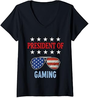 Womens Funny Gaming Accessories - USA Flag Gaming Saying V-Neck T-Shirt