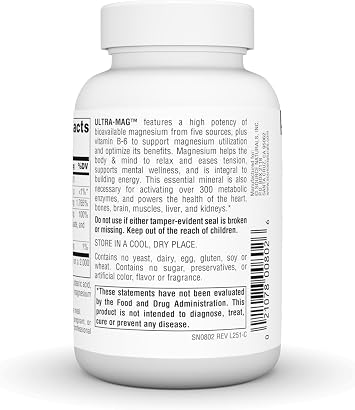 Source Naturals Ultra-Mag, 5 in 1 -Bioavailable Magnesium, Maintains Muscle & Nerve Function* - 60 Vegan Tablets
