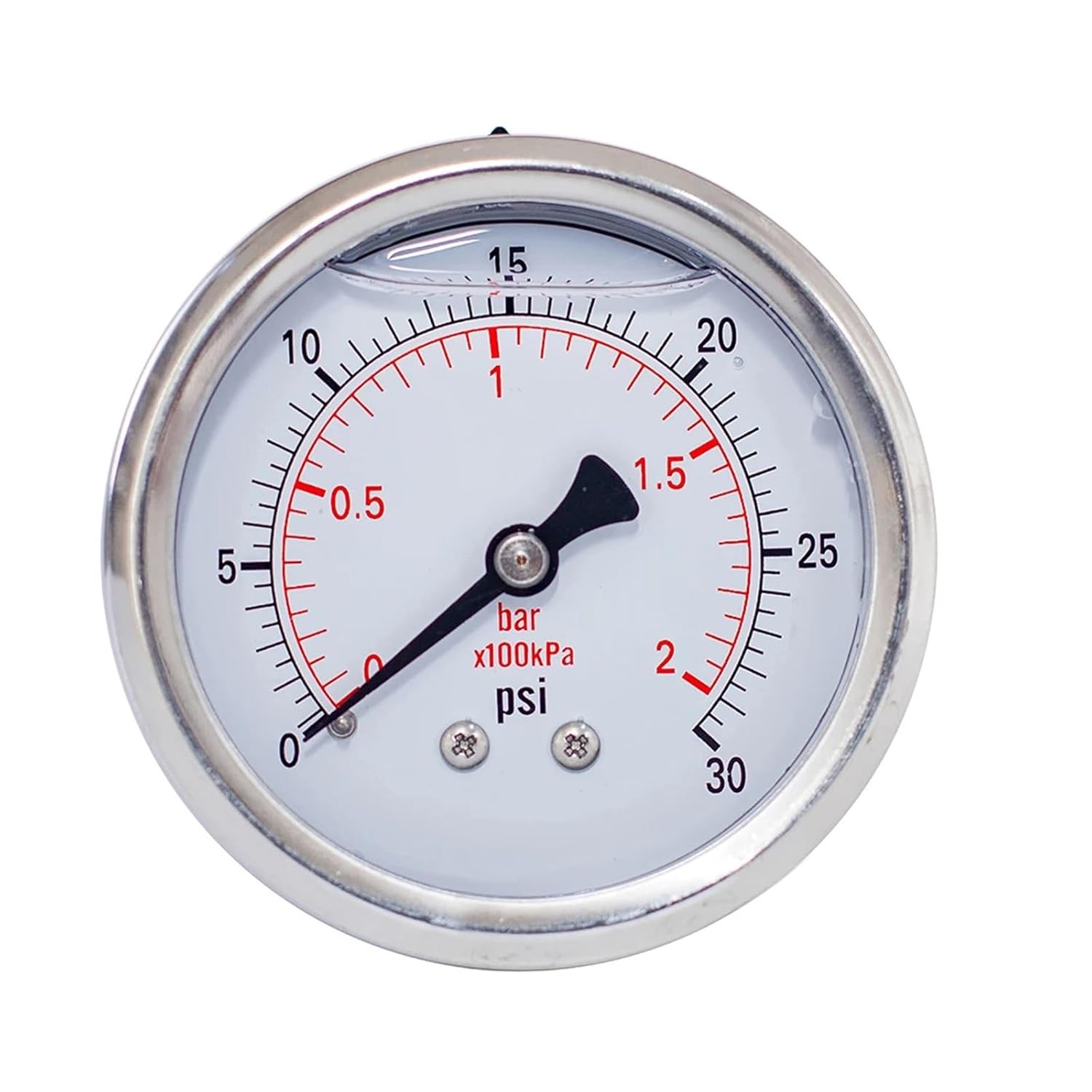 1pc 2.5" Glycerin-Filled Pressure Gauge, 1/4" NPT Back Mount, 30/60/100 PSI & Bar Range, Industrial Grade, Shockproof(0-30 psi 0-2 bar)