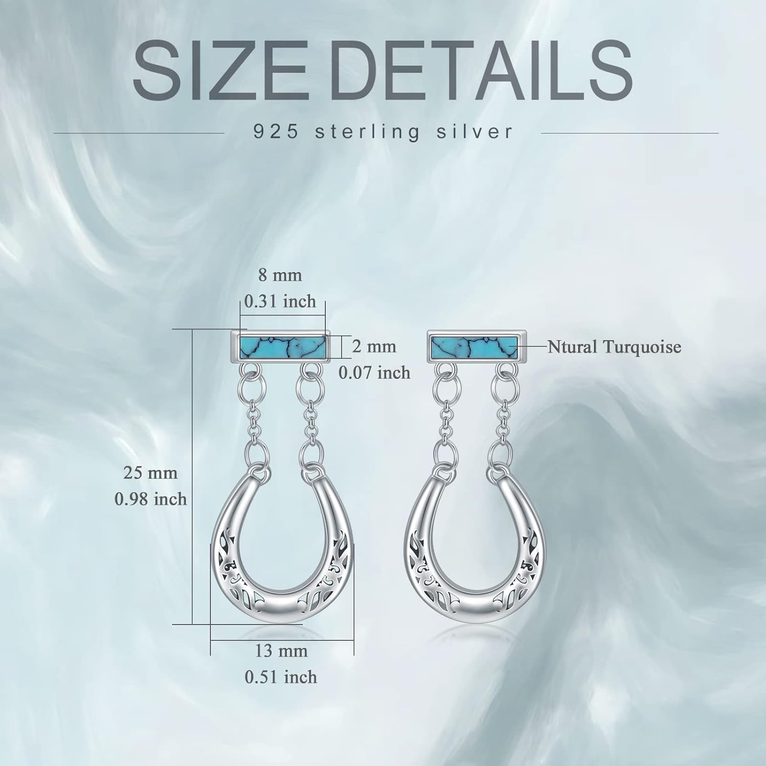 Horseshoe Earrings for Women 925 Sterling Silver Genuine Turquoise Studs Earrings Horseshoe Dangle Earrings Turquoise Jewelry Gift for Women Girlfriend Christmas Gift - Image 8