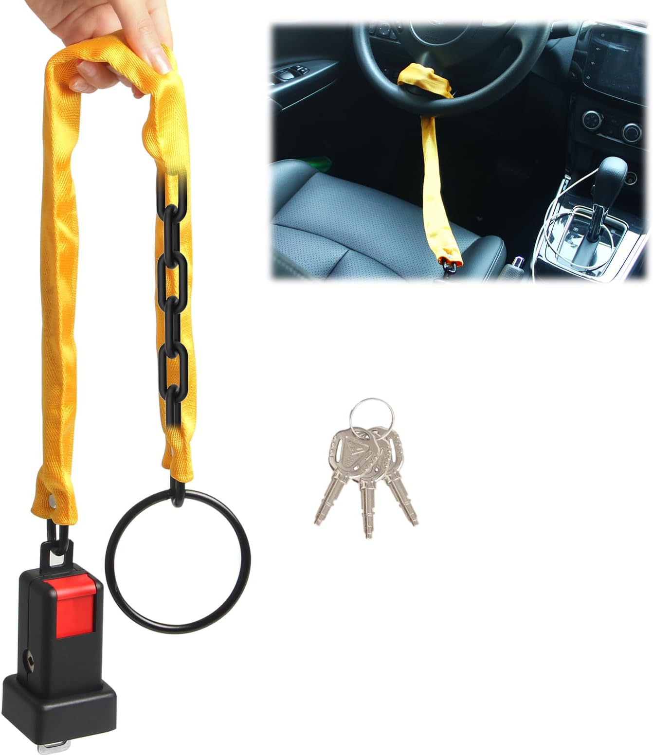 Kernel Car Steering Wheel Lock, Heavy Duty Anti-Theft Device with 3 Keys Fit Most Vehicle, SUV, Golf Cart Security