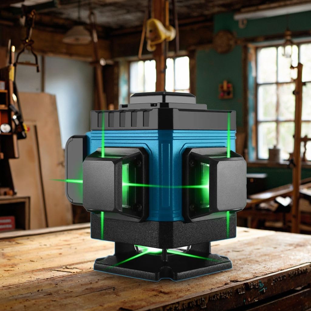 Livellatore Laser 4D 16 Linee 360° Verde con Treppiede – Autolivellante Professionale con Batterie, Supporto Magnetico e Telecomando, Laser Multilinea per Edilizia e Ristrutturazioni