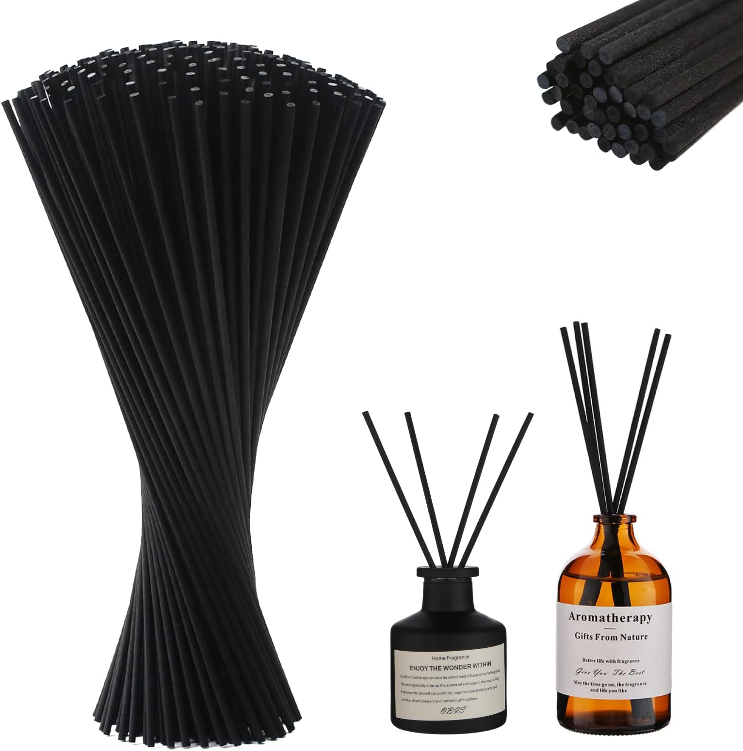 200pcs Short Reed Diffuser Sticks 10cm x 3.0mm, Black Reed Diffuser For Home, Office