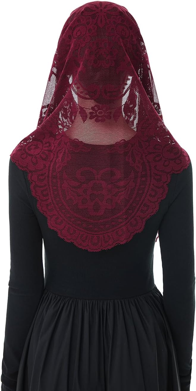Wgior Elegant Veils for Catholic Church Lace Mantilla Chapel Veil for Women Traditional Prayer Headscarf,Religious Events