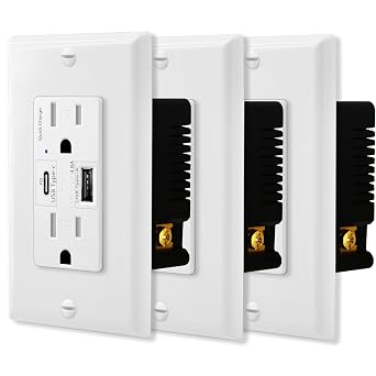 NineLeaf USB C Outlet,Smart 4.8A Quick Charge USB C Outlets Receptacles,15 Amp Type C Supports PD & QC USB C Wall Outlet,24W TR White Wall Plate Included UL Listed,3PK