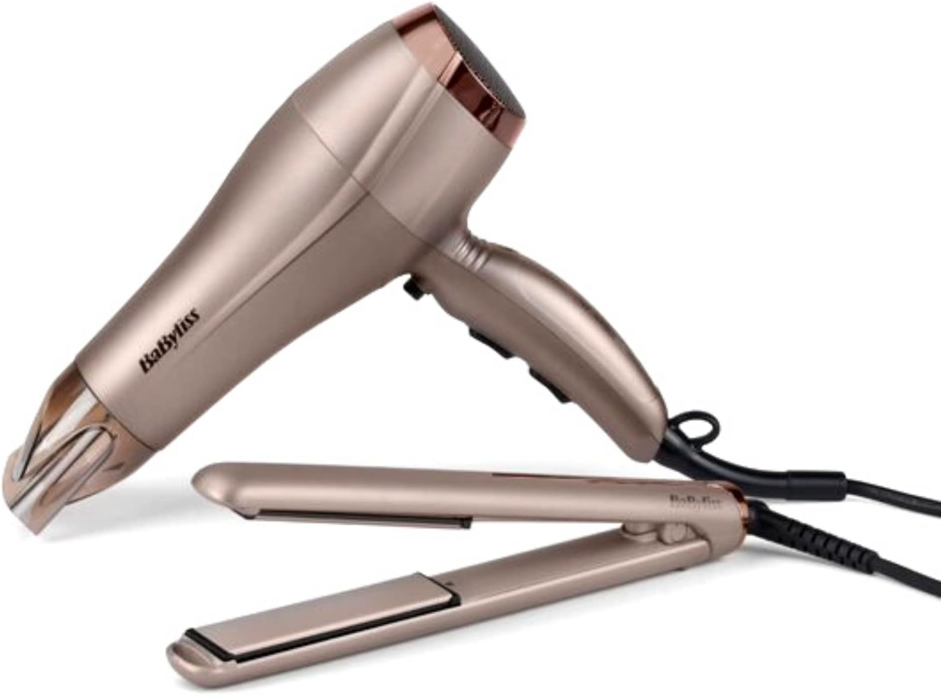 Paddle Travel Dry Airbrush, DC Dryer 1900W-2300W, Professional 2300W Hair Dryer & Smooth Pro 235 Hair Straightener Set for Salon-Quality, Ceramic Plates, Frizz-Free Styling, Beige - 5514PSDE