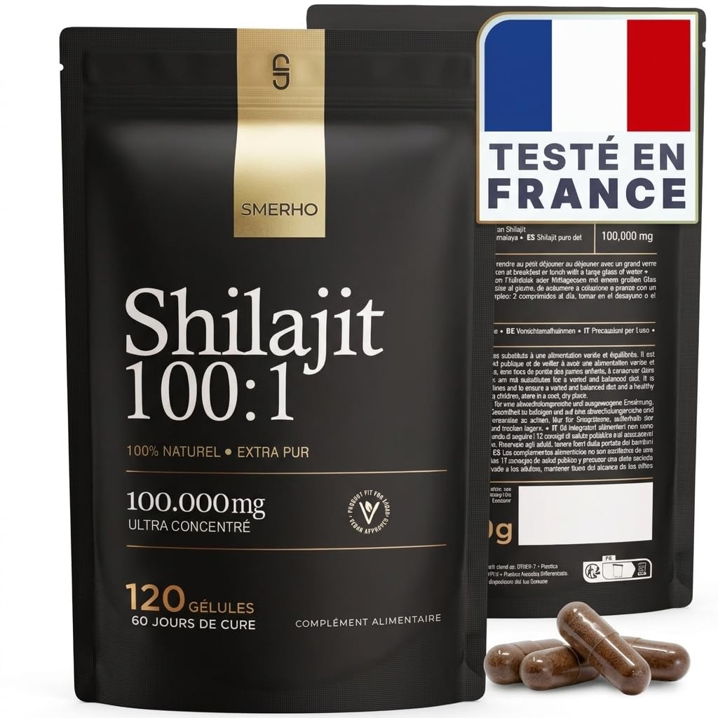 Shilajit Pure Gélules Concentré x 100 | Extrait Himalaya Purifié 100:1 | Shilajit Pur Certifié | Acide Fulvique 85 Minéraux Naturels | Testé en FRANCE| Complément Alimentaire 120 Gélules